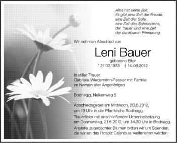 Anzeige von Leni Bauer von Schwäbische Zeitung