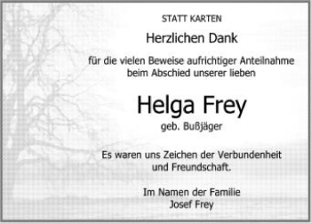 Anzeige von Helga Frey von Schwäbische Zeitung
