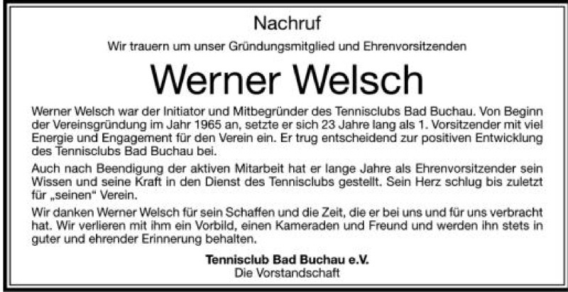  Traueranzeige für Werner Welsch vom 05.07.2012 aus Schwäbische Zeitung
