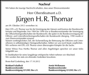 Anzeige von Jürgen Thomar von Schwäbische Zeitung