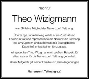 Anzeige von Theo Wizigmann von Schwäbische Zeitung