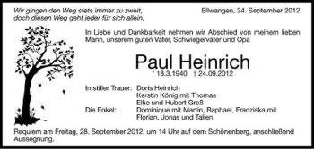 Anzeige von Paul Heinrich von Schwäbische Zeitung