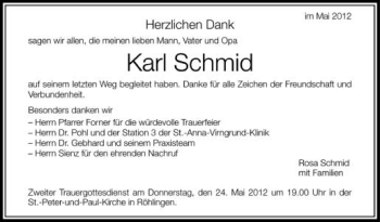 Anzeige von Karl Schmid von Schwäbische Zeitung