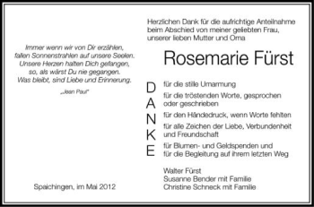 Anzeige von Rosemarie Fürst von Schwäbische Zeitung