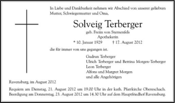 Anzeige von Solveig Terberger von Schwäbische Zeitung