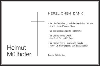 Anzeige von Helmut Müllhofer von Schwäbische Zeitung