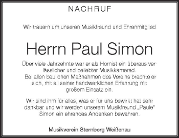 Anzeige von Paul Simon von Schwäbische Zeitung