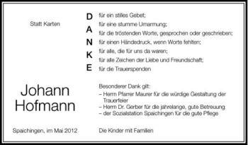 Anzeige von Johann Hofmann von Schwäbische Zeitung