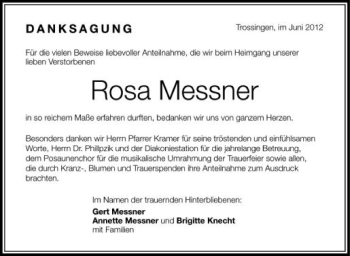 Anzeige von Rosa Messner von Schwäbische Zeitung