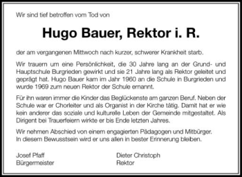 Anzeige von Hugo Bauer von Schwäbische Zeitung