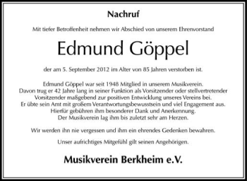 Anzeige von Edmund Göppel von Schwäbische Zeitung