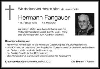 Anzeige von Hermann Fangauer von Schwäbische Zeitung