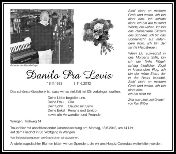 Anzeige von Danilo Pra  Levis von Schwäbische Zeitung