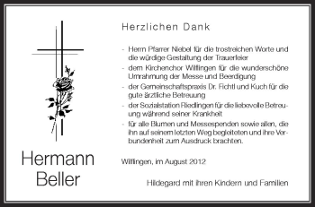 Anzeige von Hermann Beller von Schwäbische Zeitung