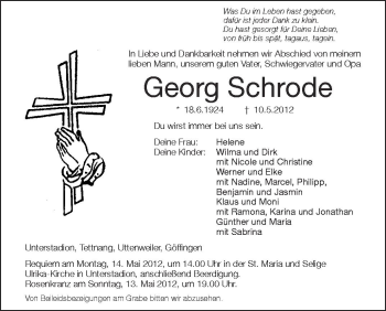 Anzeige von Georg Schrode von Schwäbische Zeitung