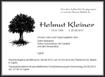 Anzeige von Helmut Kleiner von Schwäbische Zeitung