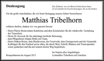 Anzeige von Matthias Tribelhorn von Schwäbische Zeitung
