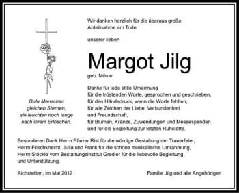 Anzeige von Margot Jilg von Schwäbische Zeitung