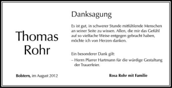 Anzeige von Thomas Rohr von Schwäbische Zeitung