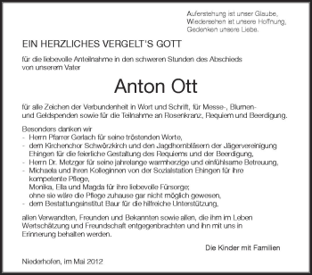 Anzeige von Anton Ott von Schwäbische Zeitung