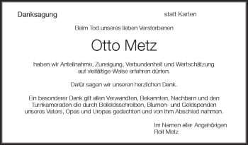 Anzeige von Otto Metz von Schwäbische Zeitung