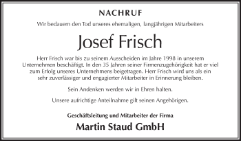 Anzeige von Josef Frisch von Schwäbische Zeitung