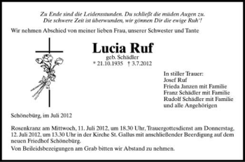 Anzeige von Lucia Ruf von Schwäbische Zeitung