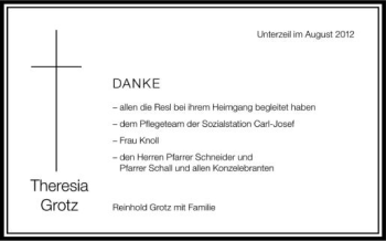 Anzeige von Theresia Grotz von Schwäbische Zeitung
