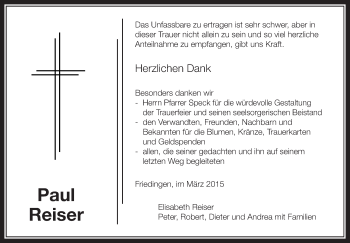 Anzeige von Paul Reiser von Schwäbische Zeitung