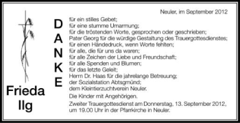 Anzeige von Frieda Ilg von Schwäbische Zeitung