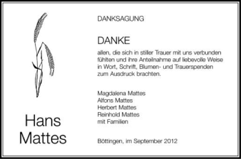 Anzeige von Hans Mattes von Schwäbische Zeitung