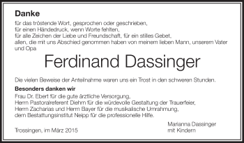 Anzeige von Ferdinand Dassinger von Schwäbische Zeitung
