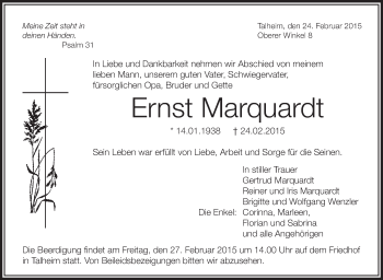 Anzeige von Ernst Marquardt von Schwäbische Zeitung