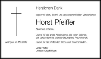 Anzeige von Horst Pfeiffer von Schwäbische Zeitung
