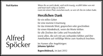 Anzeige von Alfred Spöcker von Schwäbische Zeitung