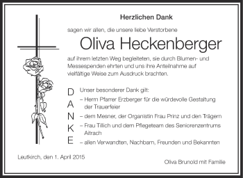 Anzeige von Oliva Heckenberger von Schwäbische Zeitung