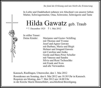 Anzeige von Hilda Gawatz von Schwäbische Zeitung