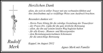 Anzeige von Rudolf Merk von Schwäbische Zeitung