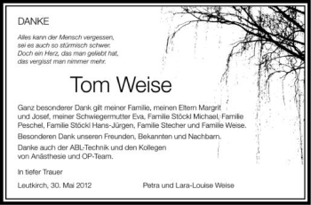 Anzeige von Tom Weise von Schwäbische Zeitung