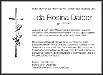 Anzeige von Ida Rosina Daiber von Schwäbische Zeitung