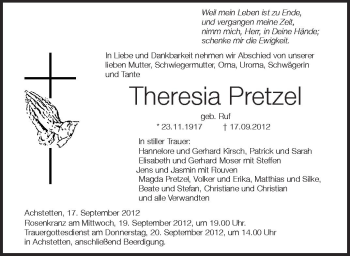 Anzeige von Theresia Pretzel von Schwäbische Zeitung