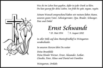 Anzeige von Ernst Schwandt von Schwäbische Zeitung