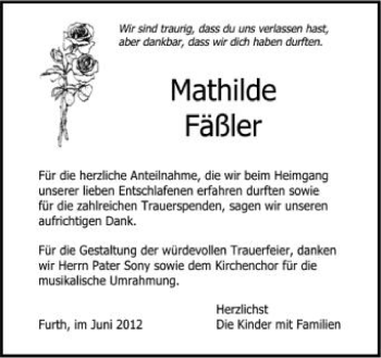 Anzeige von Mathilde Fäßler von Schwäbische Zeitung