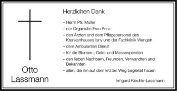 Anzeige von Otto Lassmann von Schwäbische Zeitung