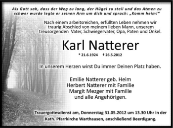 Anzeige von Karl Natterer von Schwäbische Zeitung