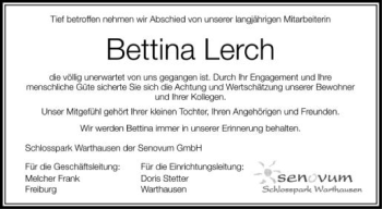 Anzeige von Bettina Lerch von Schwäbische Zeitung
