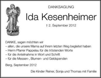 Anzeige von Ida Kesenheimer von Schwäbische Zeitung