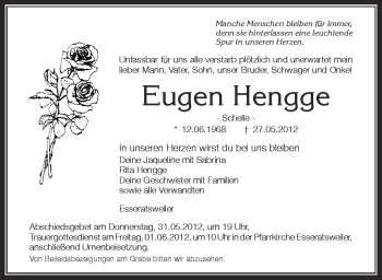 Anzeige von Eugen Hengge von Schwäbische Zeitung