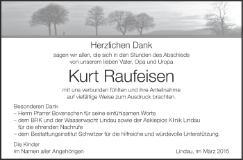 Anzeige von Kurt Raufeisen von Schwäbische Zeitung