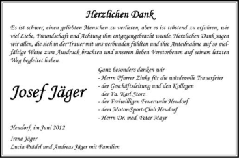 Anzeige von Josef Jäger von Schwäbische Zeitung